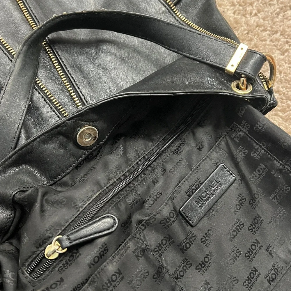Michael Kors Black Shoulder Bag with Gold Accents